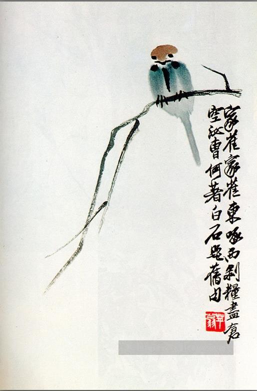 Qi Baishi moineau sur une branche traditionnelle chinoise Peintures à l'huile